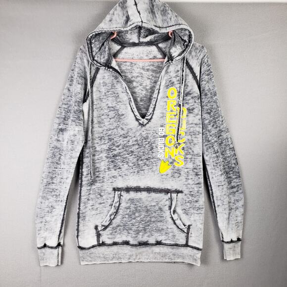 Vintage Oregon Ducks Size S Burnout Hoodie Sweatshirt Gray Y2K Lightweight - Picture 1 of 10